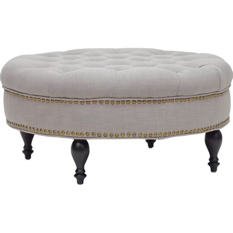 Palfrey Linen Tufted Ottoman Nailhead Beige Dcg Stores