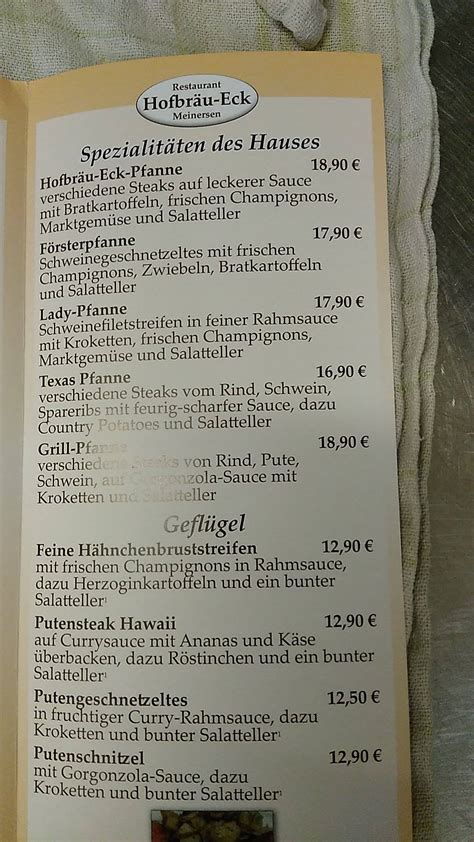 Speisekarte von Hofbräu Eck restaurant Meinersen