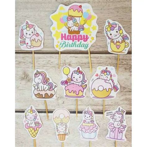 Jual Satu Set Cake Topper Toper Hiasan Kue Ulang Tahun Karakter Unicorn