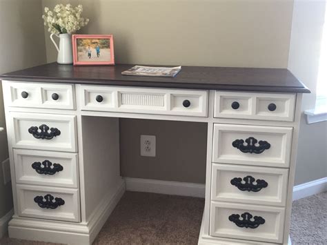 Chalk Painted Desk With Natural Wood Top