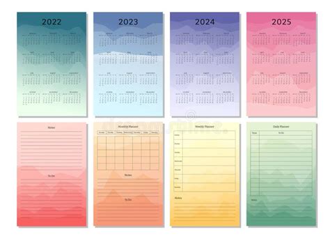 2022 2023 2024 2025 Calendário Semanal Mensal Diário Do Planejador