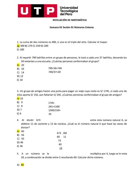 S01 s2 Resolver ejercicios Listo NIVELACIÓN DE MATEMÁTICA Semana 01