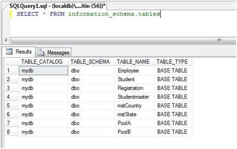 List All Tables Of Database Using SQL Query