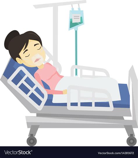 Patient Lying In Hospital Bed With Oxygen Mask Vector Image