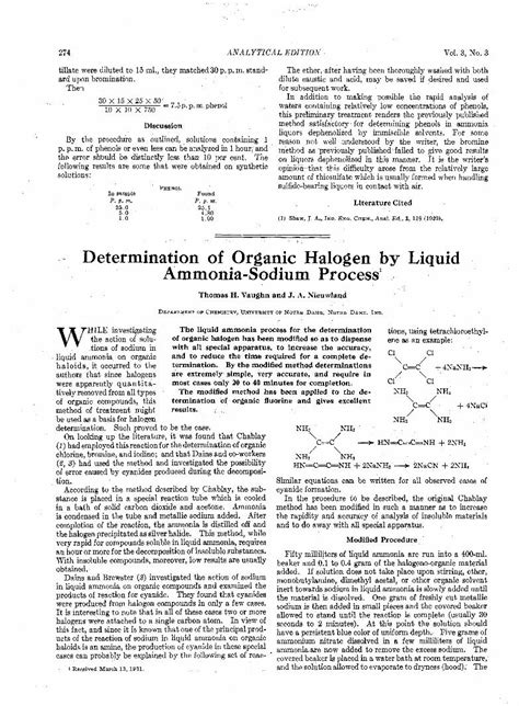 Pdf Determination Of Organic Halogen By Liquid Ammonia Sodium Process Dokumentips