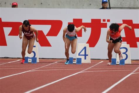 【第107回日本選手権】女子100m 予選1組 スタートの瞬間：日本陸上競技連盟公式サイト