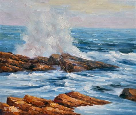 Crashing Waves on Rocks | Art Paintings for Sale, Online Gallery | Landscape art painting, Art ...