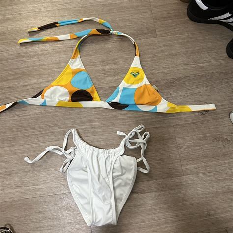 Vintage Y K Roxy Bikini Swim Top And White Depop