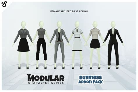 Modular Addon Stylized Female Business 3D Humanoids Unity Asset Store