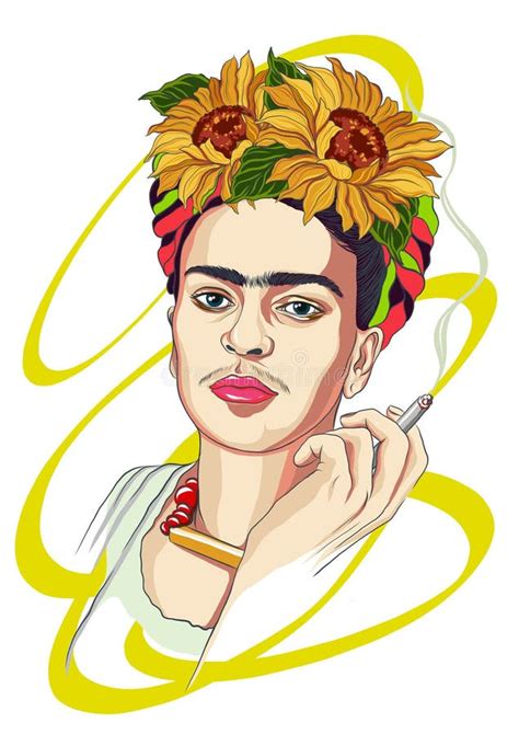 Magdalena Carmen Frida Kahlo Retrato Con Corona De Girasol Y Cigarro