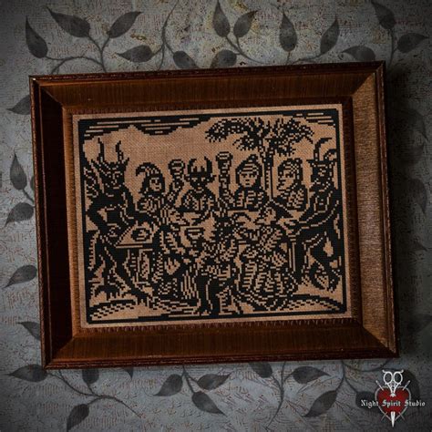 Witchcraft Woodcut The Demon S Feast Gothic Cross Stitch Pattern Devil