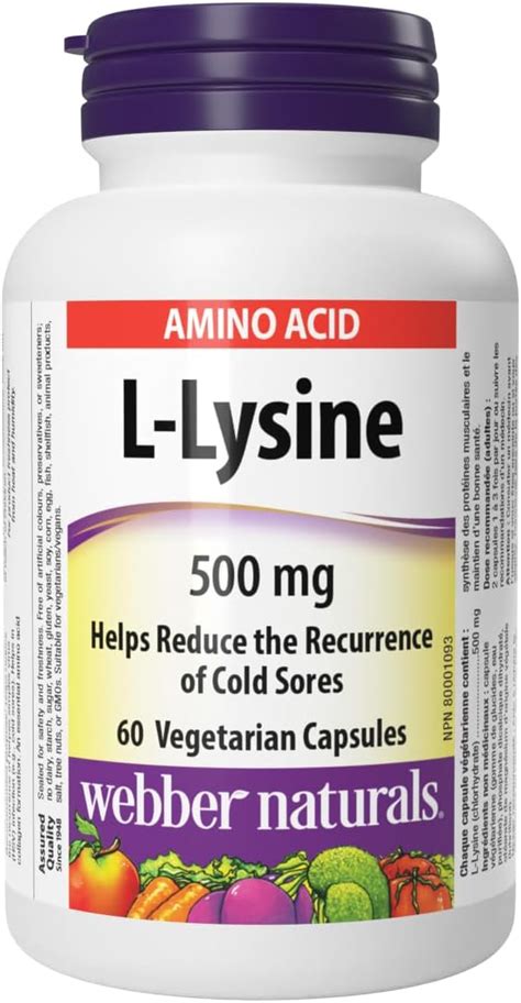 Webber Naturals L Lysine Mg Capsules Prevents Cold Sores