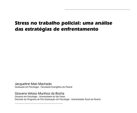 Pdf Stress No Trabalho Policial Uma An Lise Das Estrat Gias De