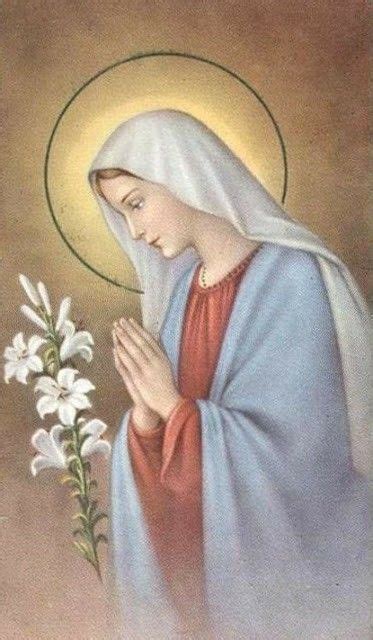 An Image Of The Virgin Mary Holding Flowers