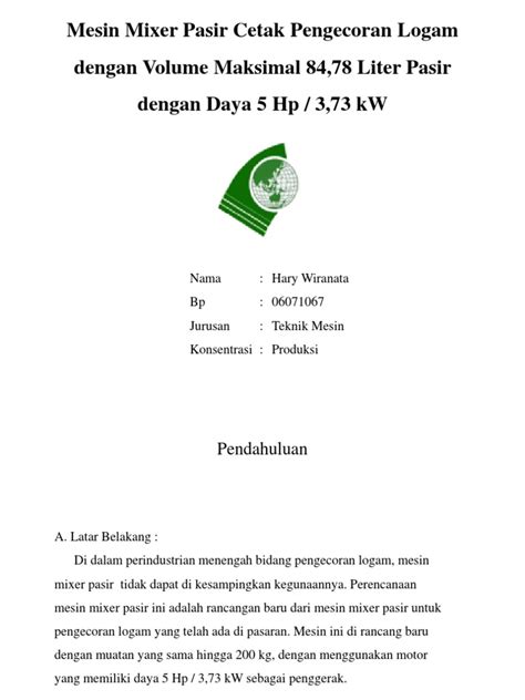 Pdf Mesin Mixer Pasir Cetak Pengecoran Logam Dengan Volume Presentasi