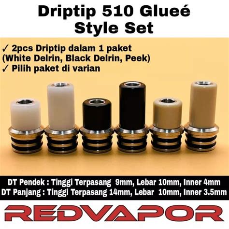 Jual Driptip 510 Gluee Style Drip Tip Hitam Putih Peek Set Ready