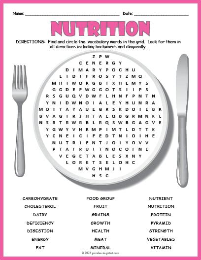 NUTRITION FOOD Word Search Puzzle Worksheet Activity Made By Teachers