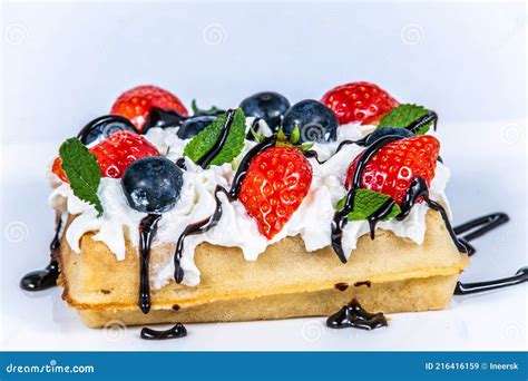 Waffles With Whipped Cream And Fresh Fruit Stock Image Image Of