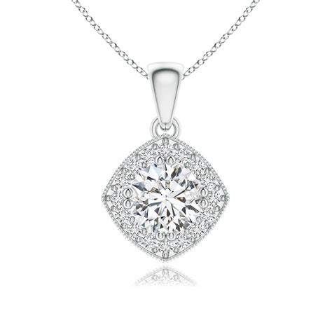 Diamond Halo Pendant With Milgrain Angara