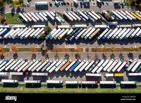 Overcrowded Lorry Parking Spaces At The Gruibingen Service Area On The