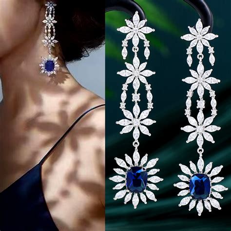 Godki Mm Luxury Blue Flower African Dangle Earrings For Women Wedding