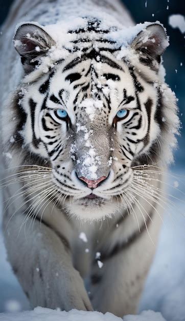 Premium Photo A White Tiger With Blue Eyes