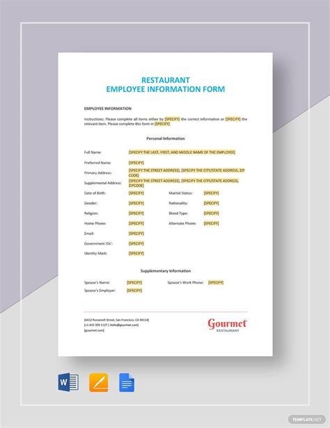 Restaurant Employee Performance Evaluation Form Template in Pages, Word ...