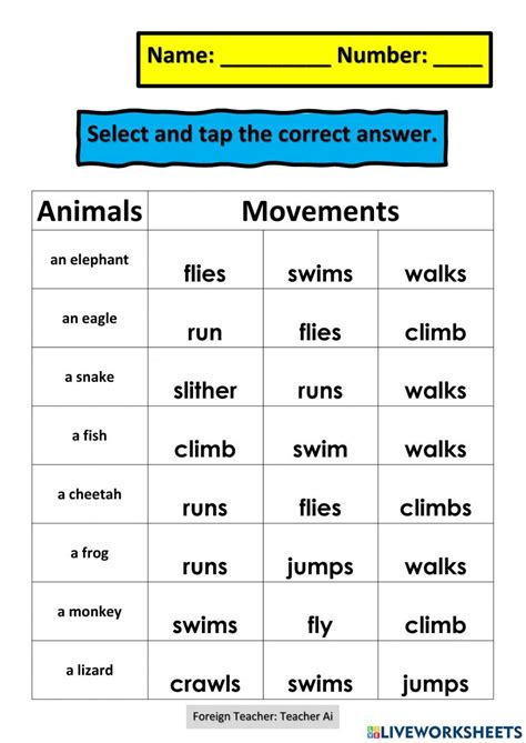 Animal Movement Worksheet Grade 1