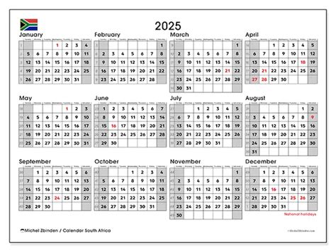 Printable Monthly Calendar 2025 South Africa With Public Holidays Evey Oneida