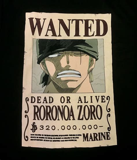 Exclusive One Piece Roronoa Zoro Wanted Poster Authentic Anime T Shirt