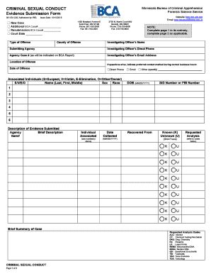 Fillable Online Dps Mn Criminal Sexual Conduct Evidence Submission Form