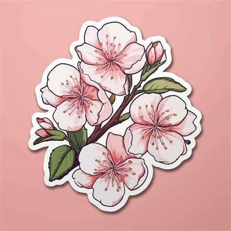 Premium Vector A Sticker With The Flowers On It Is Called Cherry Blossom