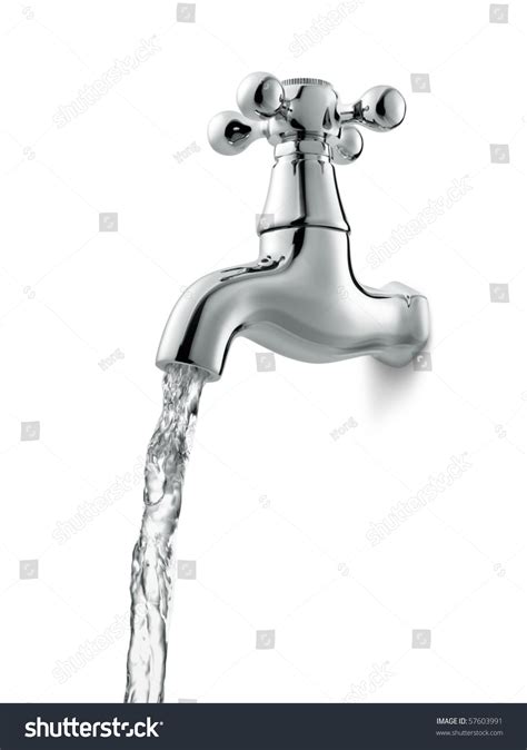 Tap With Flowing Water Against White Background Stock Photo 57603991