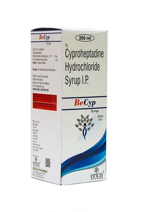 Becyp Cyproheptadine Hydrochloride Syrup Packaging Type Box