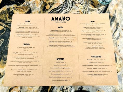 Menu at Amano restaurant, Auckland, 66 - 68