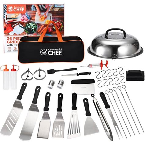 Commercial CHEF 36 Piece Stainless Steel Griddle Accessories Kit Flat