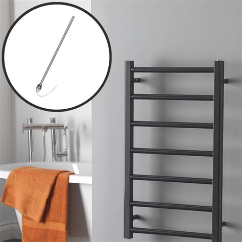 Alpine Prefilled Electric Heated Towel Rail Anthracite Round Tube