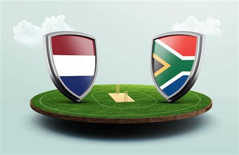 Premium Photo South Africa Vs Netherlands Cricket Flags With Shield