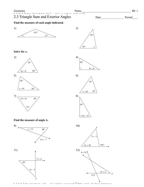 Worksheets Triangle Sum And Exterior Angle Theorem