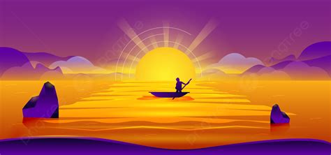 Sunset With Fisherman Illustration Vector Design Background, Wallpaper ...