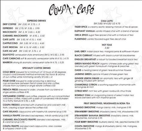 Menu at Coupa Cafe - Ramona, Palo Alto, 538 Ramona St