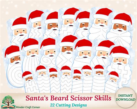 Santa S Beard Scissor Skills Santas Beard Cutting Activity Trim The