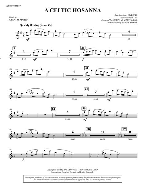 A Celtic Hosanna - Alto Recorder by Joseph M. Martin Sheet Music for ...