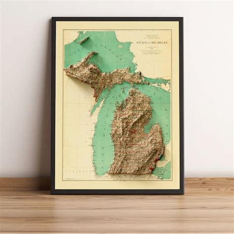 Michigan Map Michigan Relief Map Vintage Map of Michigan | Etsy