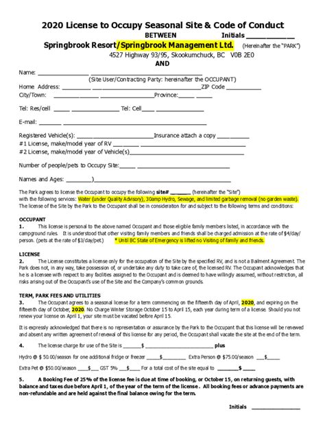 Fillable Online BCLCA S License To Occupy Agreement Fax Email Print