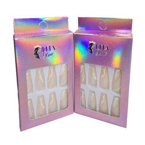 Press On Nails Nude With White And Gold Wiggly Lines Tita Glow