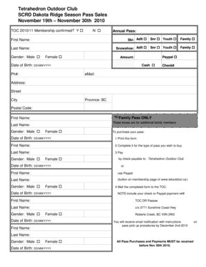 Fillable Online Scrd Toc Dr Pass Form Tetrahedron Outdoor Club