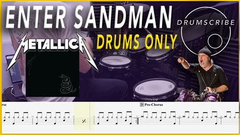 Enter Sandman Drums Only Metallica Drum Sheet Music Play Along Drumscribe Youtube