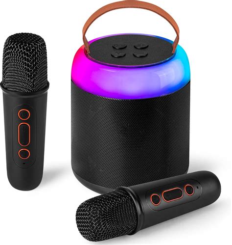 Mini máquina de karaoke con 2 micrófonos inalámbricos para niños y