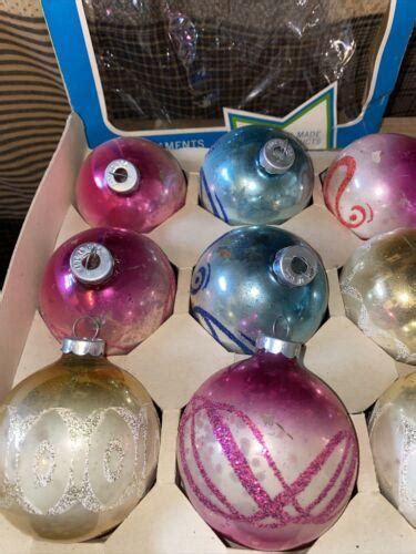 Vintage 9 Coby Glass Christmas Tree Ornaments Stenciled Mica Xmas4 4553541756